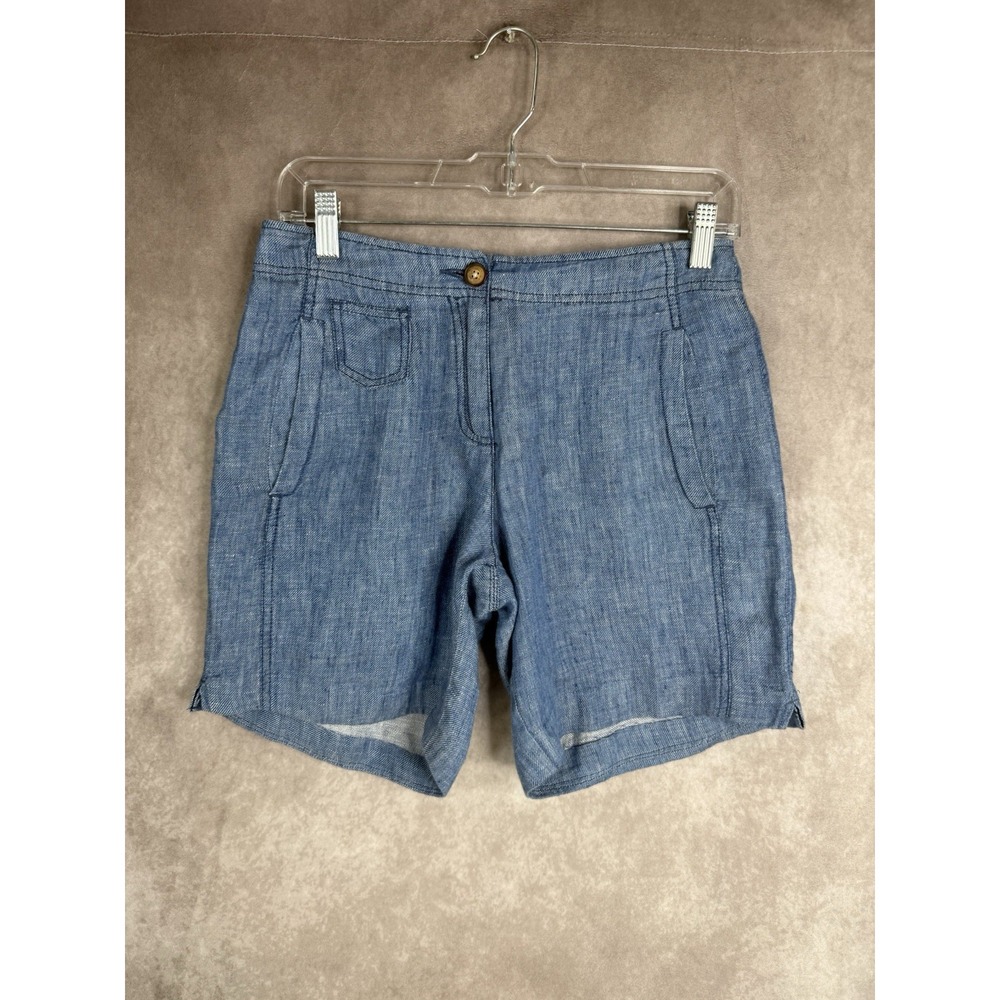 Poetry Beach Vacation Resort Linen Chambray Shorts In Blue Women's Size US 4